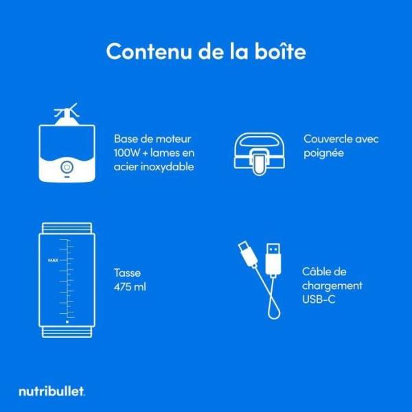 Blender  portable - NutriBullet - NBP003MA - 70W - 0.475L - Rose - 1 gourde incluse - Image 3
