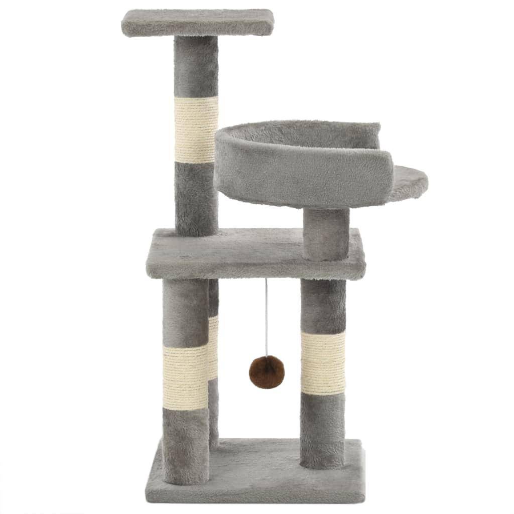 Helloshop26 - Arbre à chat griffoir grattoir niche jouet animaux peluché en sisal 65 cm gris - Image 2
