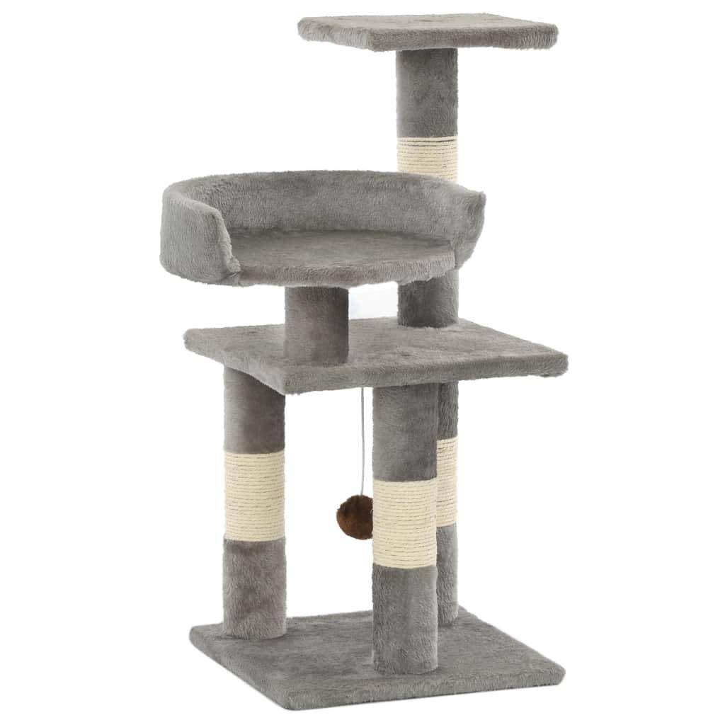 Helloshop26 - Arbre à chat griffoir grattoir niche jouet animaux peluché en sisal 65 cm gris - Image 1