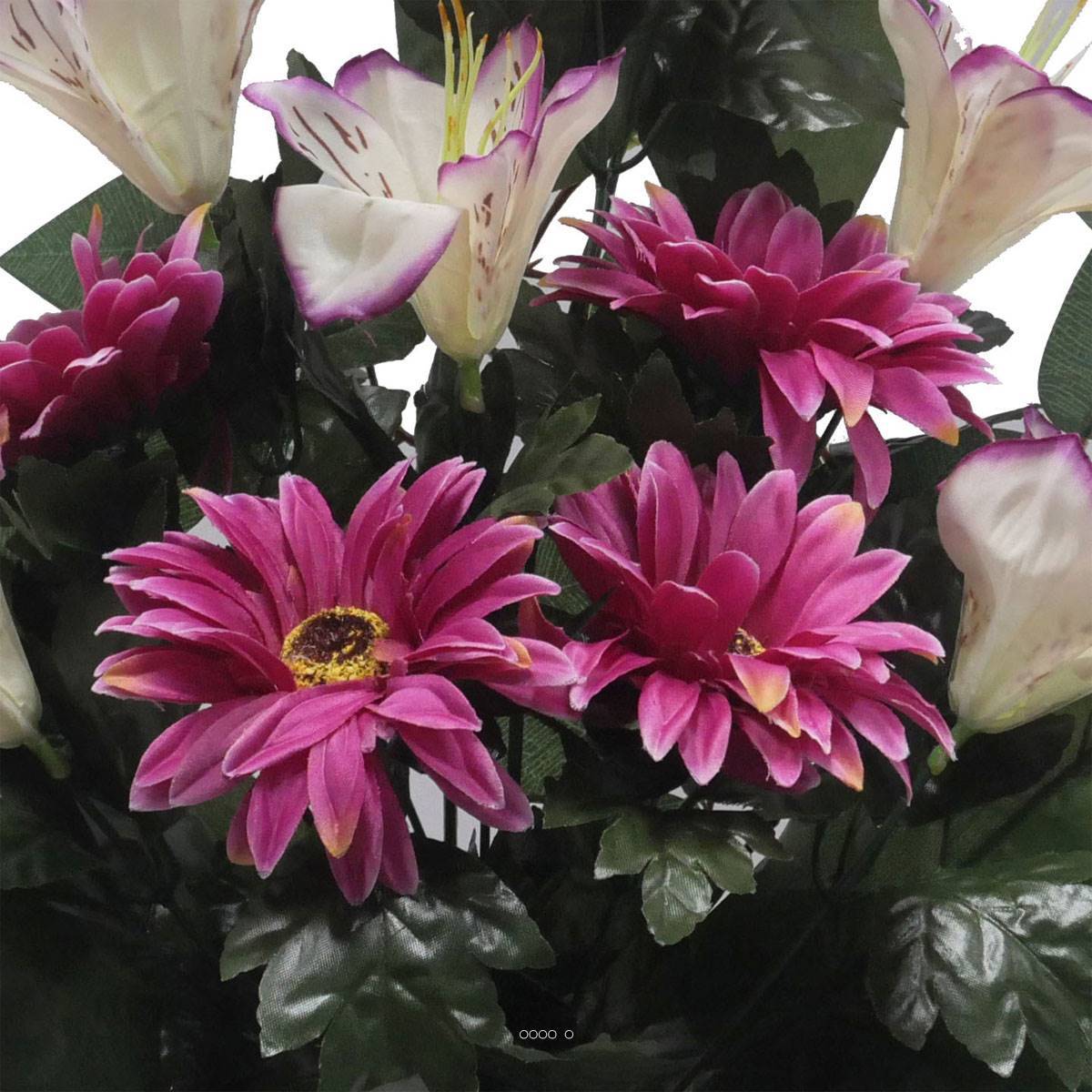 Artificielles - Jardinière fleurs artificielles gerbera, Alstromeria et Ficus Pourpre pour la Toussaint - couleur: Pourpre - Image 3