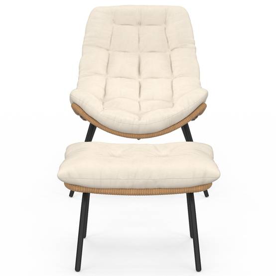 IDMARKET - Lot de 2 fauteuils de jardin relax LOA effet rotin avec coussins écrus et repose-pieds - Image 3