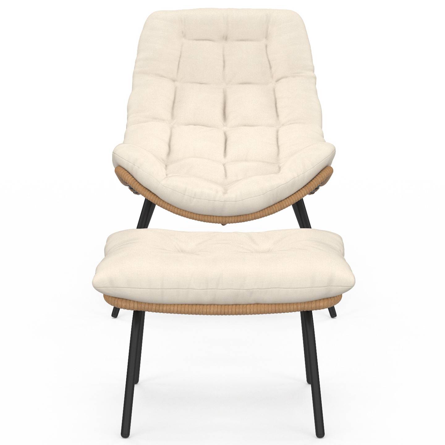 IDMARKET - Lot de 2 fauteuils de jardin relax LOA effet rotin avec coussins écrus et repose-pieds - Image 3