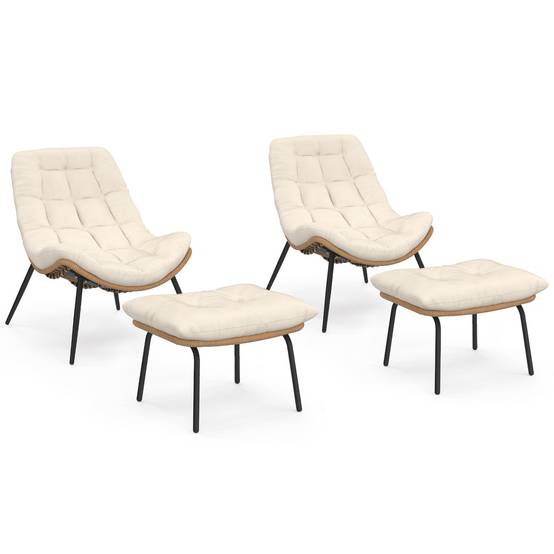 IDMARKET - Lot de 2 fauteuils de jardin relax LOA effet rotin avec coussins écrus et repose-pieds - Image 2