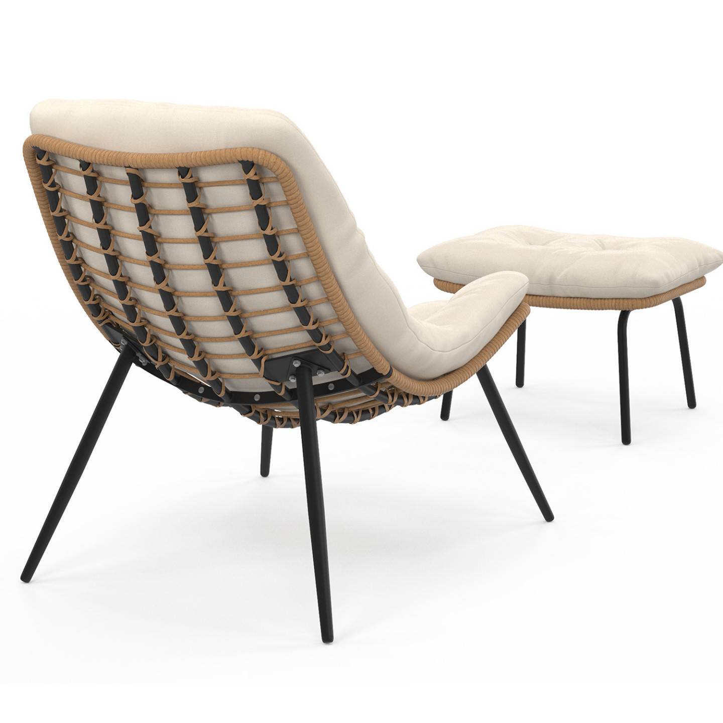 IDMARKET - Lot de 2 fauteuils de jardin relax LOA effet rotin avec coussins écrus et repose-pieds - Image 4