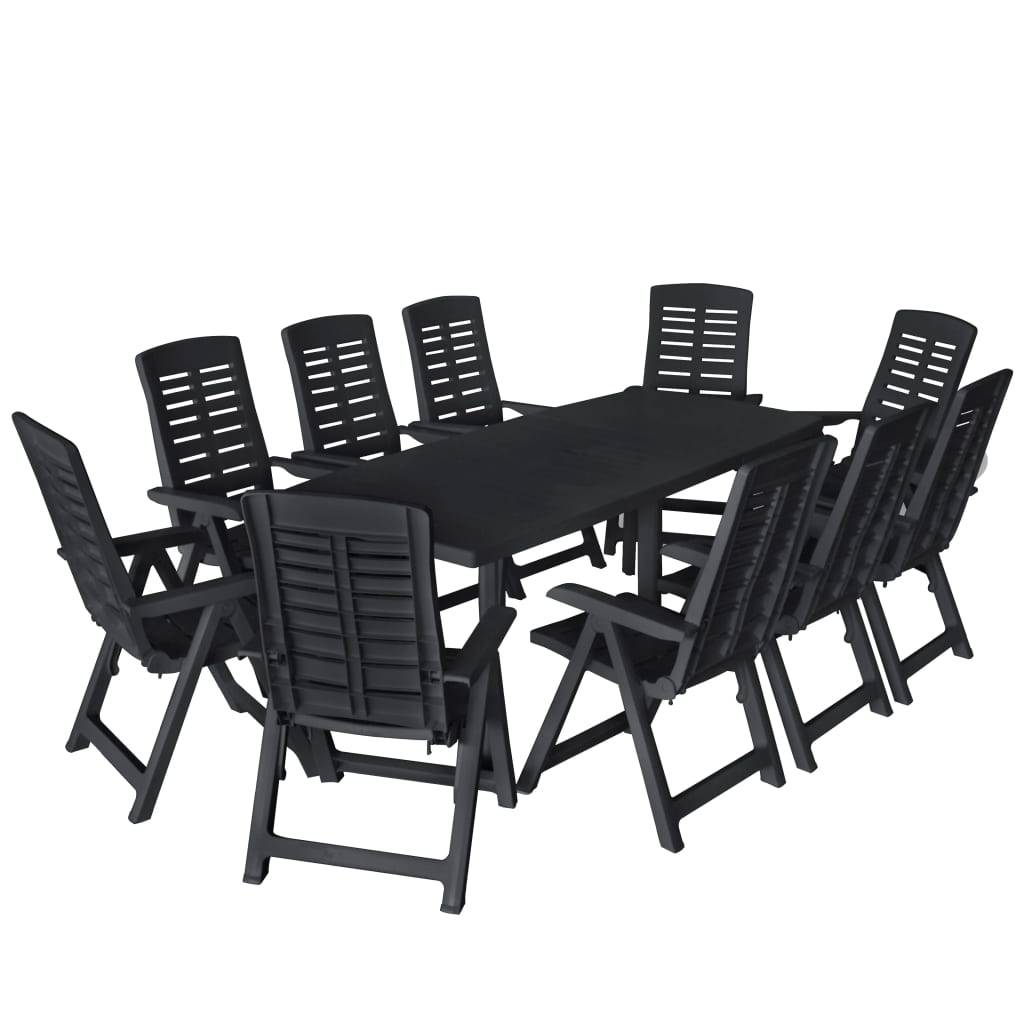 Ensemble Repas Extérieur 10 Personnes Plastique Chaises Pliables Jardin Anthracite – ComfortXL Outdoor Living - Image 1