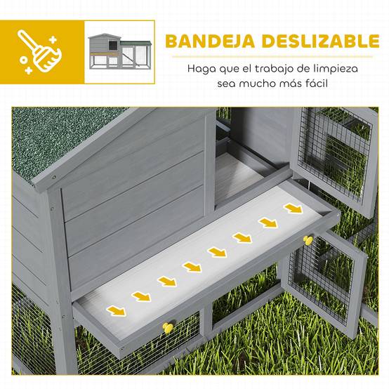 Grand Clapier Extérieur Bois à 2 Niveaux Enclos Intégré Toit Bitumé 150cm Gris - ComfortXL Outdoor Living - Image 8