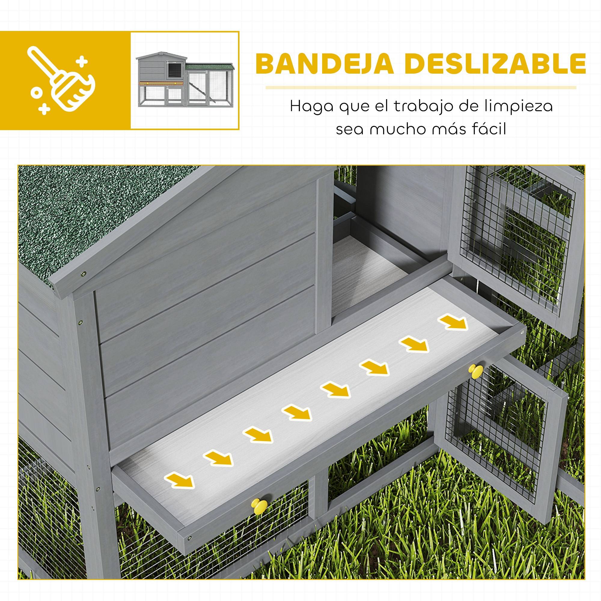 Grand Clapier Extérieur Bois à 2 Niveaux Enclos Intégré Toit Bitumé 150cm Gris - ComfortXL Outdoor Living - Image 8