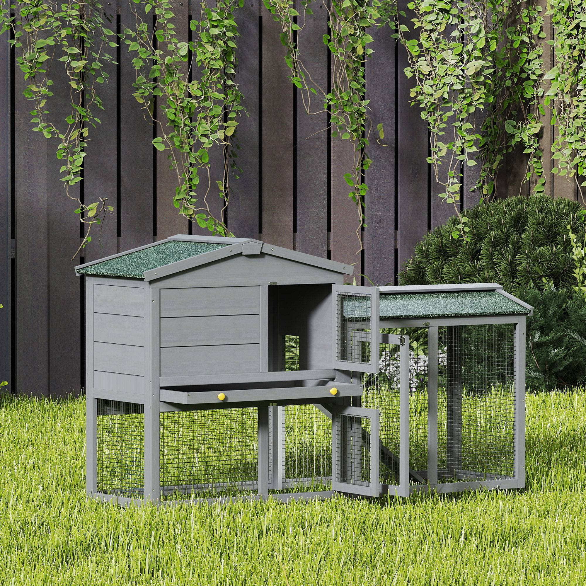 Grand Clapier Extérieur Bois à 2 Niveaux Enclos Intégré Toit Bitumé 150cm Gris - ComfortXL Outdoor Living - Image 10