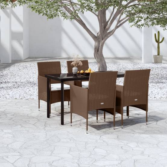 ComfortXL - Table et Chaises de Jardin 4 Pers Résine Tressée Acier Extérieur Marron 5 pcs – ComfortXL Outdoor Living - Image 1