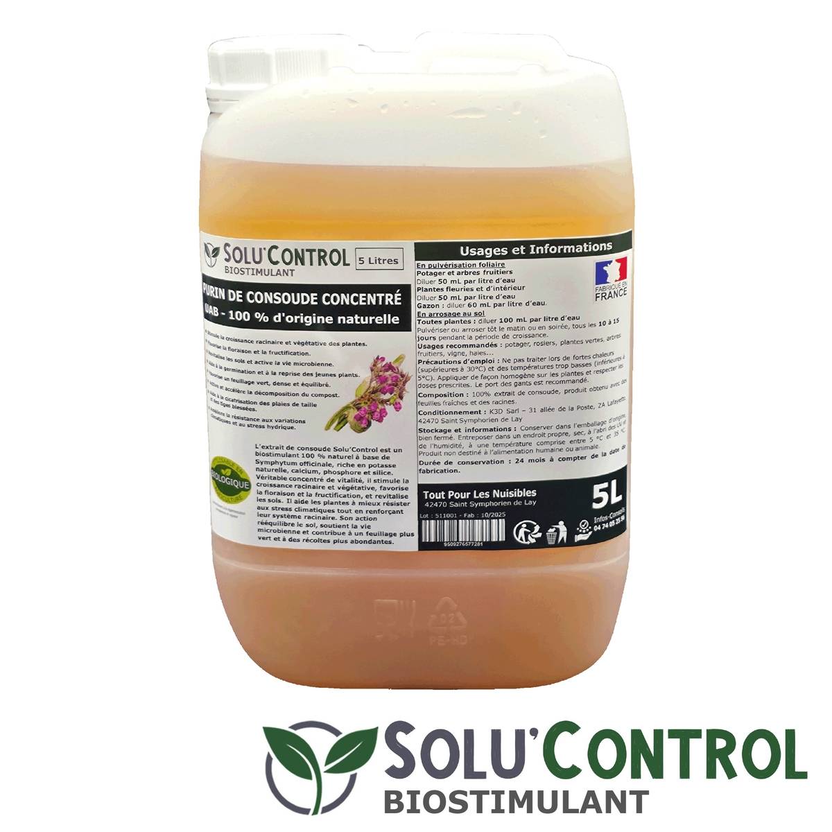 SOLU'CONTROL - Purin de Consoude - 5L Concentré Biostimulant Racinaire, Favorise la Croissance et la Floraison - Image 2