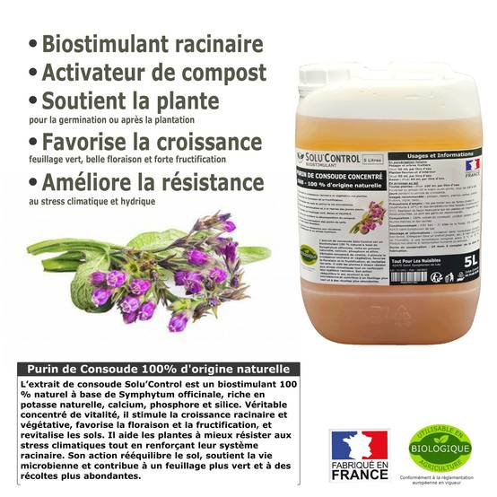 SOLU'CONTROL - Purin de Consoude - 5L Concentré Biostimulant Racinaire, Favorise la Croissance et la Floraison - Image 3