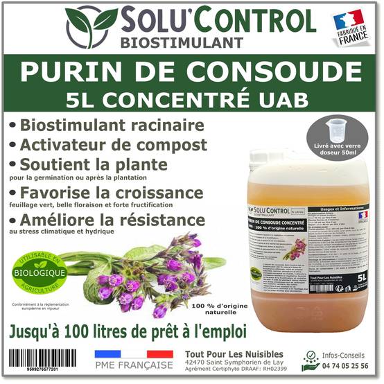 SOLU'CONTROL - Purin de Consoude - 5L Concentré Biostimulant Racinaire, Favorise la Croissance et la Floraison - Image 1