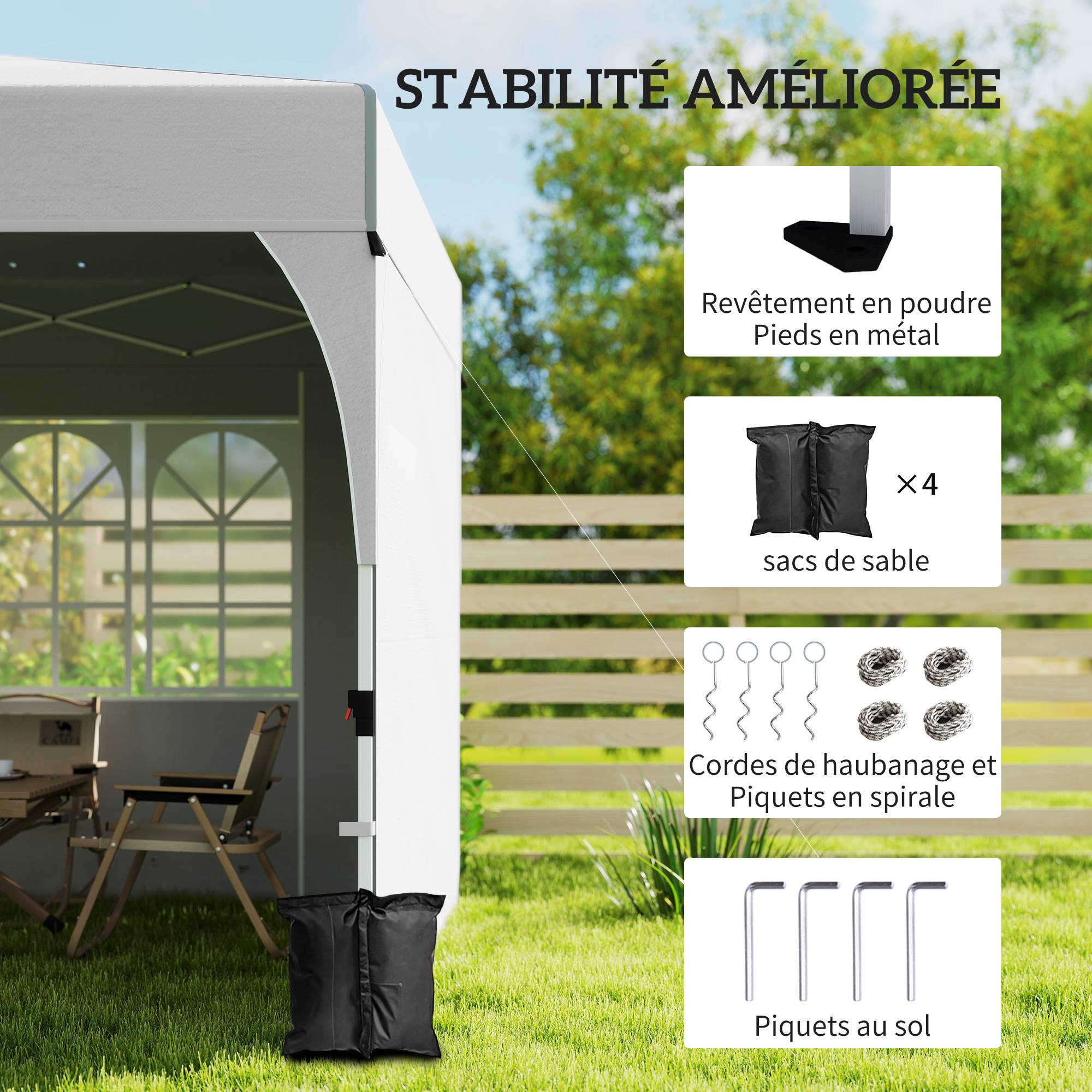 Tente de réception pliante Oxford pour pique-niques 3 parois amovibles 3x3m crème - ComfortXL Outdoor Living - Image 8