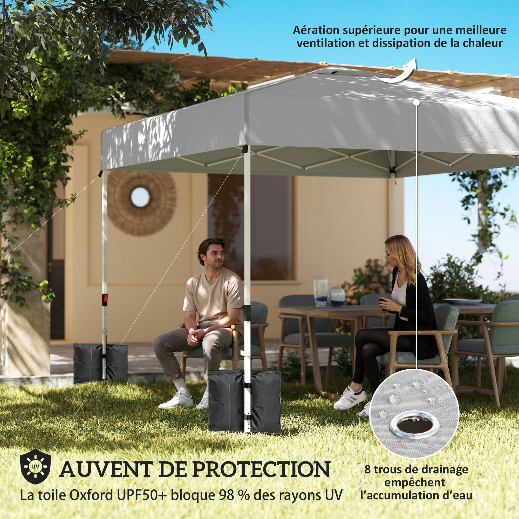 Tente de réception pliante Oxford pour pique-niques 3 parois amovibles 3x3m crème - ComfortXL Outdoor Living - Image 6