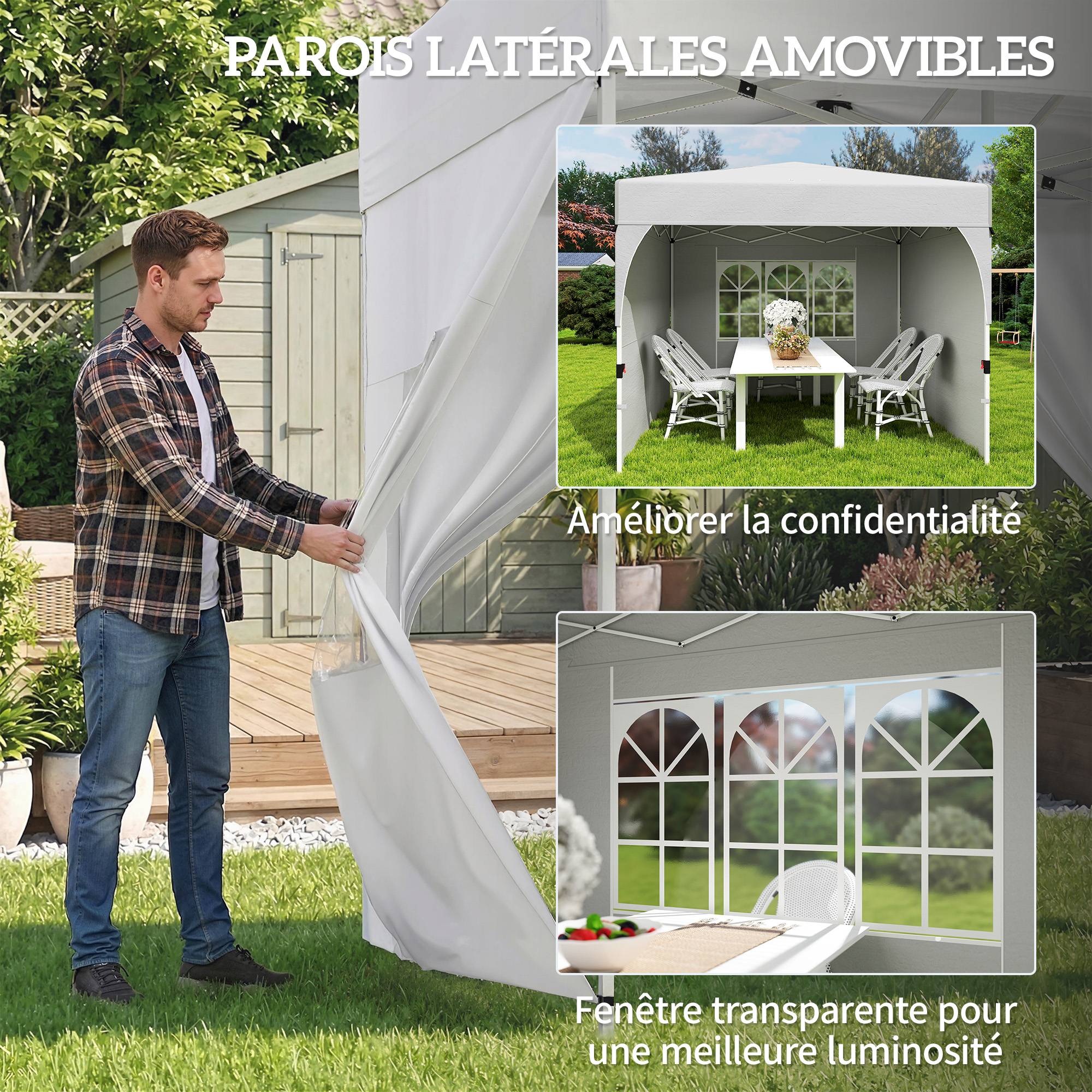 Tente de réception pliante Oxford pour pique-niques 3 parois amovibles 3x3m crème - ComfortXL Outdoor Living - Image 9