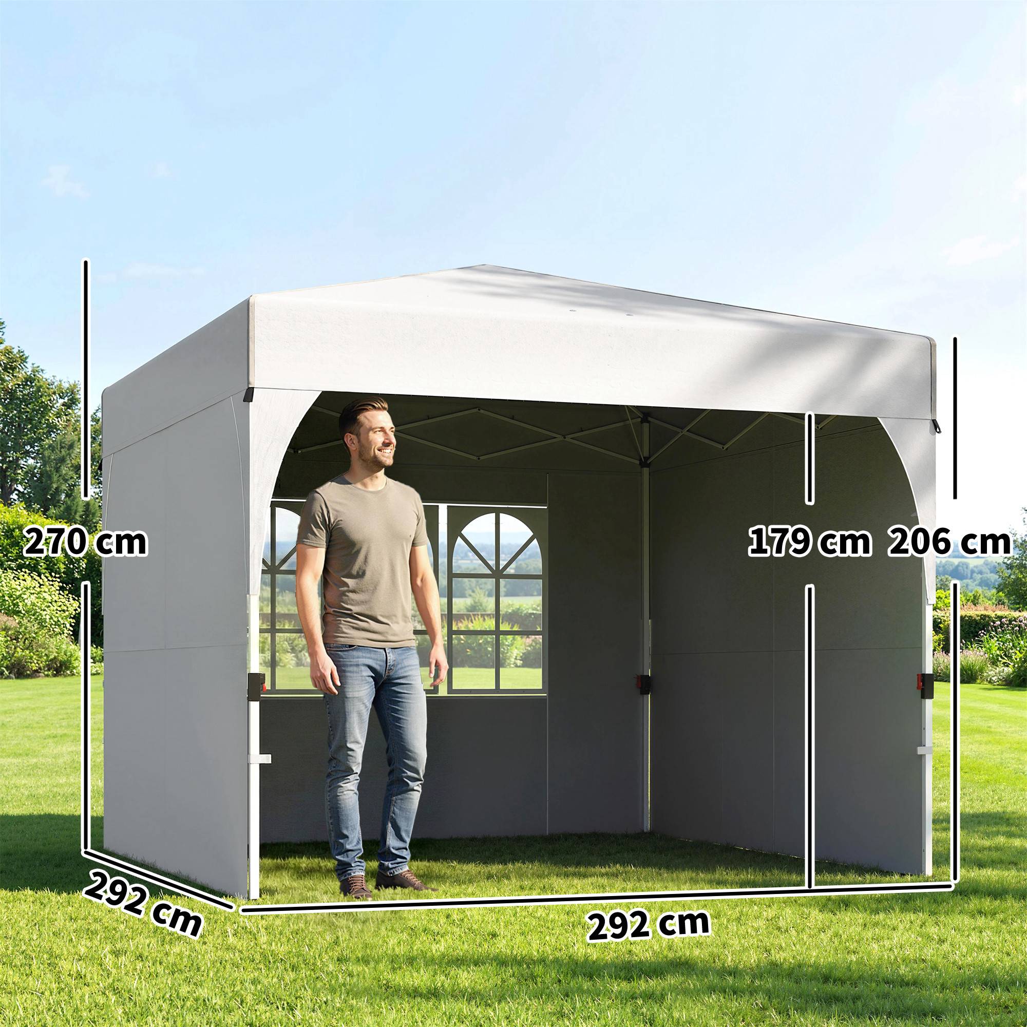 Tente de réception pliante Oxford pour pique-niques 3 parois amovibles 3x3m crème - ComfortXL Outdoor Living - Image 5