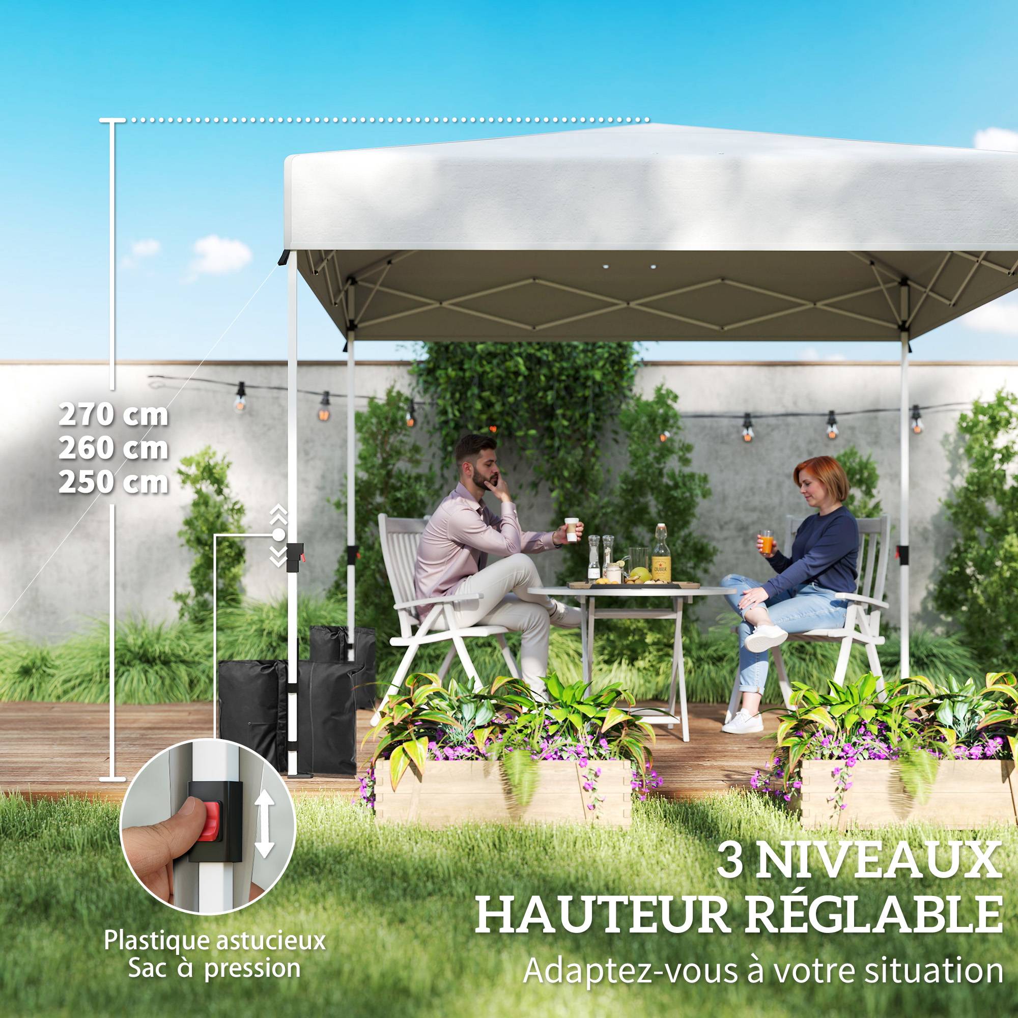 Tente de réception pliante Oxford pour pique-niques 3 parois amovibles 3x3m crème - ComfortXL Outdoor Living - Image 10