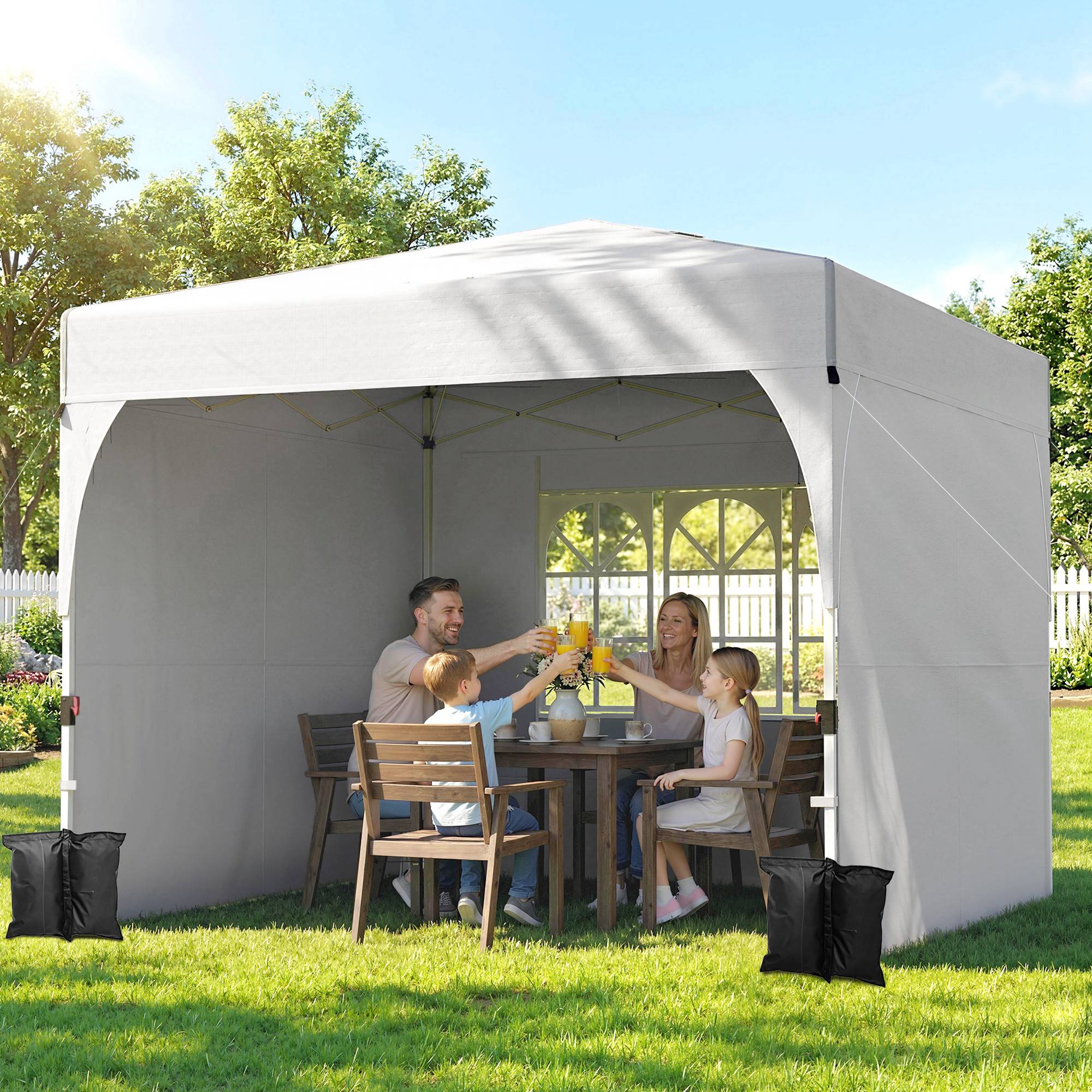 Tente de réception pliante Oxford pour pique-niques 3 parois amovibles 3x3m crème - ComfortXL Outdoor Living - Image 4