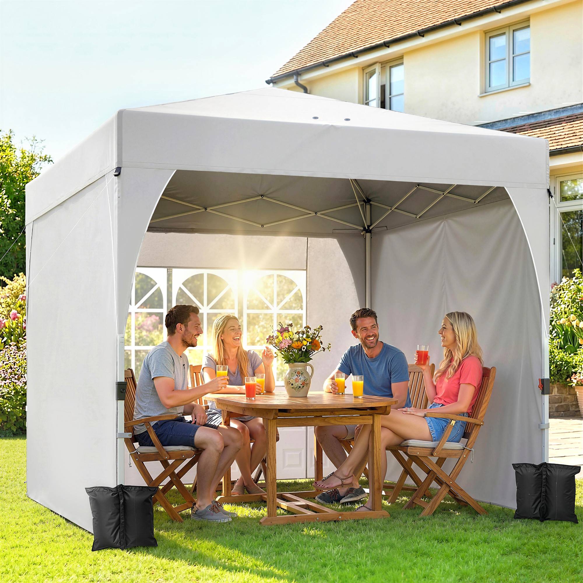 Tente de réception pliante Oxford pour pique-niques 3 parois amovibles 3x3m crème - ComfortXL Outdoor Living - Image 3