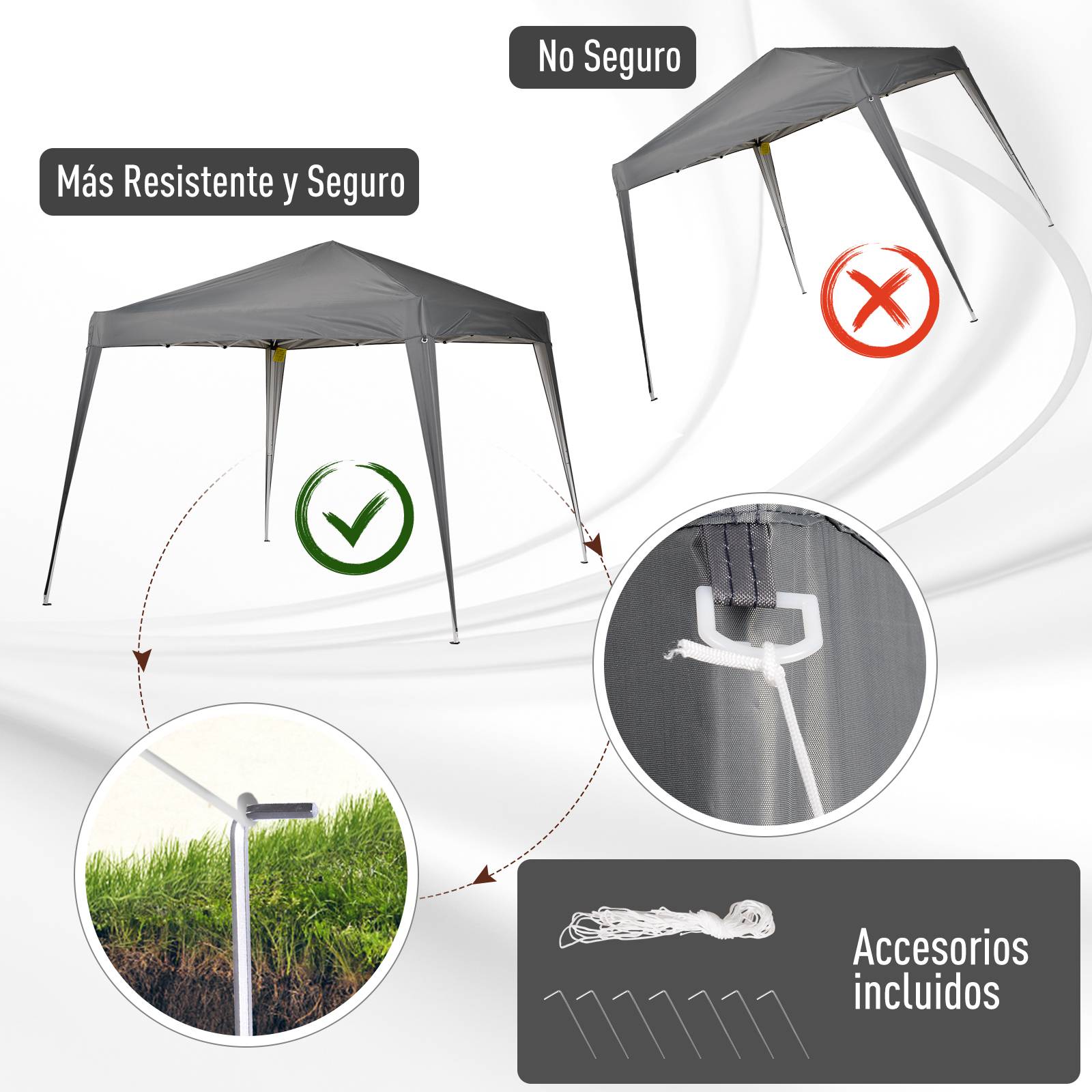 Tente pliante 2,4 x 2,4 m, tonnelle de jardin imperméable, montage instantané, structure en acier et toile Oxford, grise. - Image 9