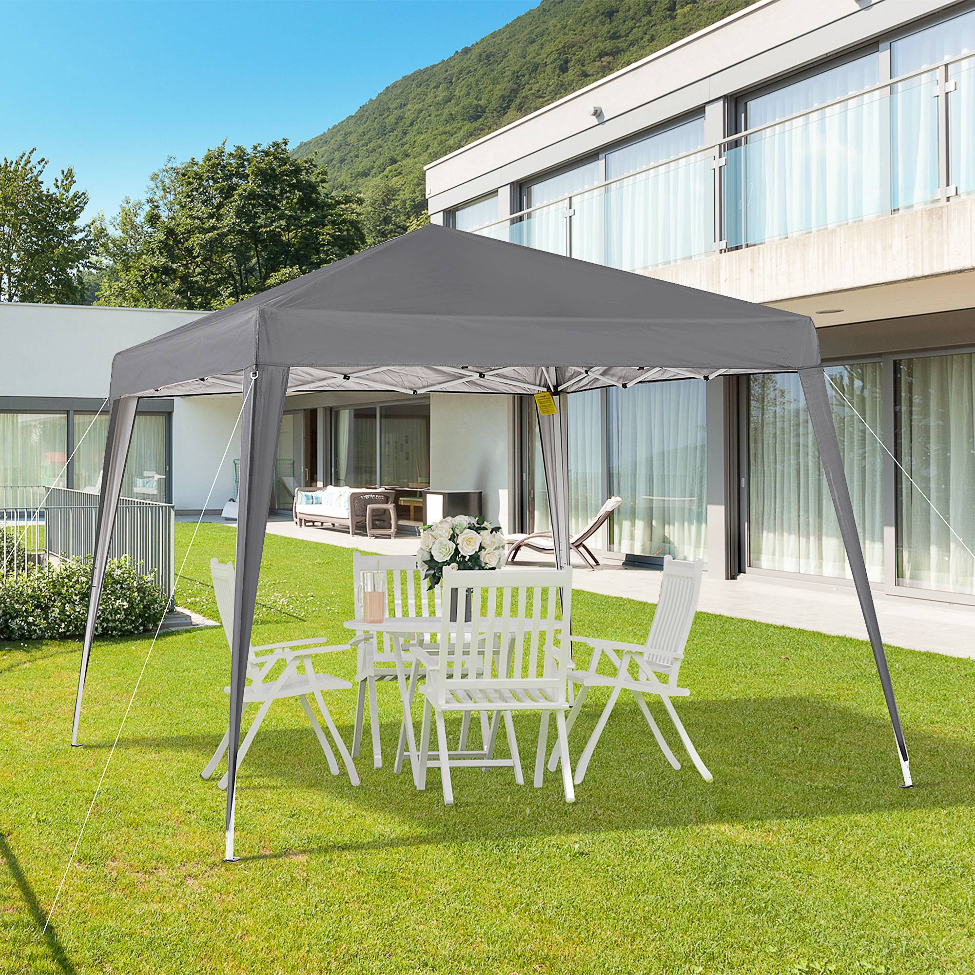 Tente pliante 2,4 x 2,4 m, tonnelle de jardin imperméable, montage instantané, structure en acier et toile Oxford, grise. - Image 3