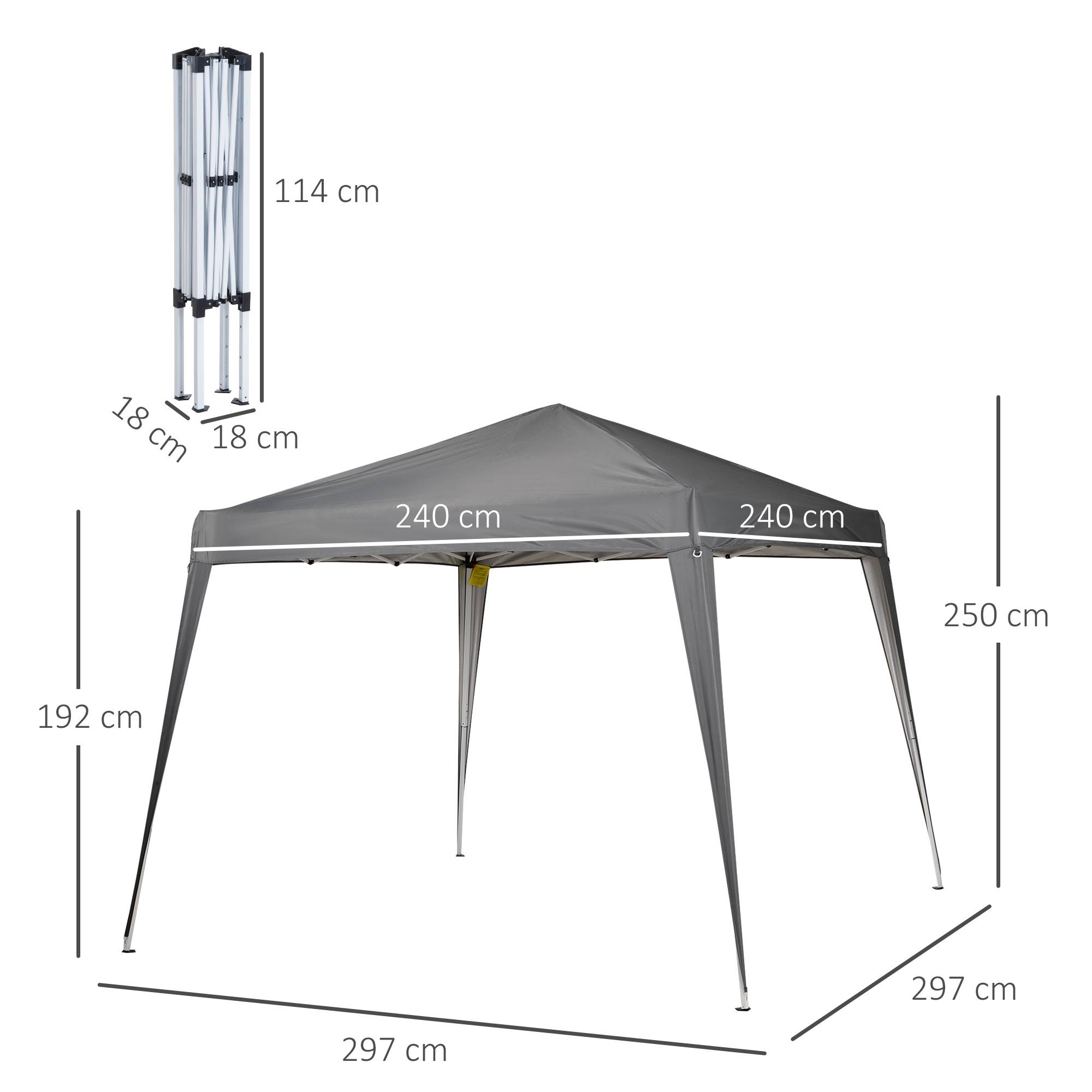 Tente pliante 2,4 x 2,4 m, tonnelle de jardin imperméable, montage instantané, structure en acier et toile Oxford, grise. - Image 5