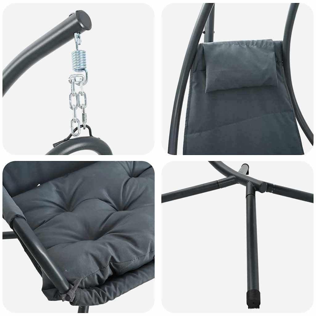 Chaise Œuf Suspendue Pliable Gain de Place Structure Acier et Coussin Polyester pour Balcon ou Salon Anthracite – ComfortXL Outdoor Living - Image 8