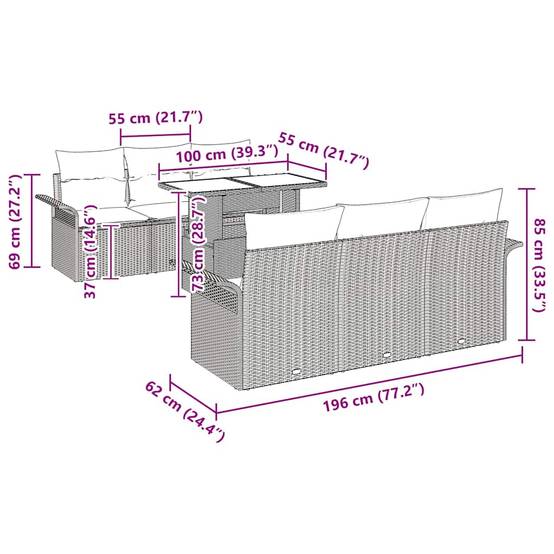 Salon de Jardin 6 Places Poly Rotin Modulable Ensemble Canapés et Table Basse Verre Gris – ComfortXL Outdoor Living - Image 5