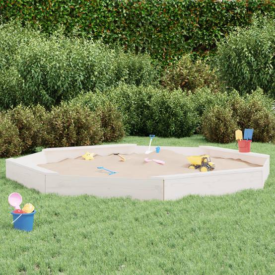 Bac à sable - Maison de jeu pour enfants avec sièges blanc octogone bois de pin massif-JU12097 - Image 2