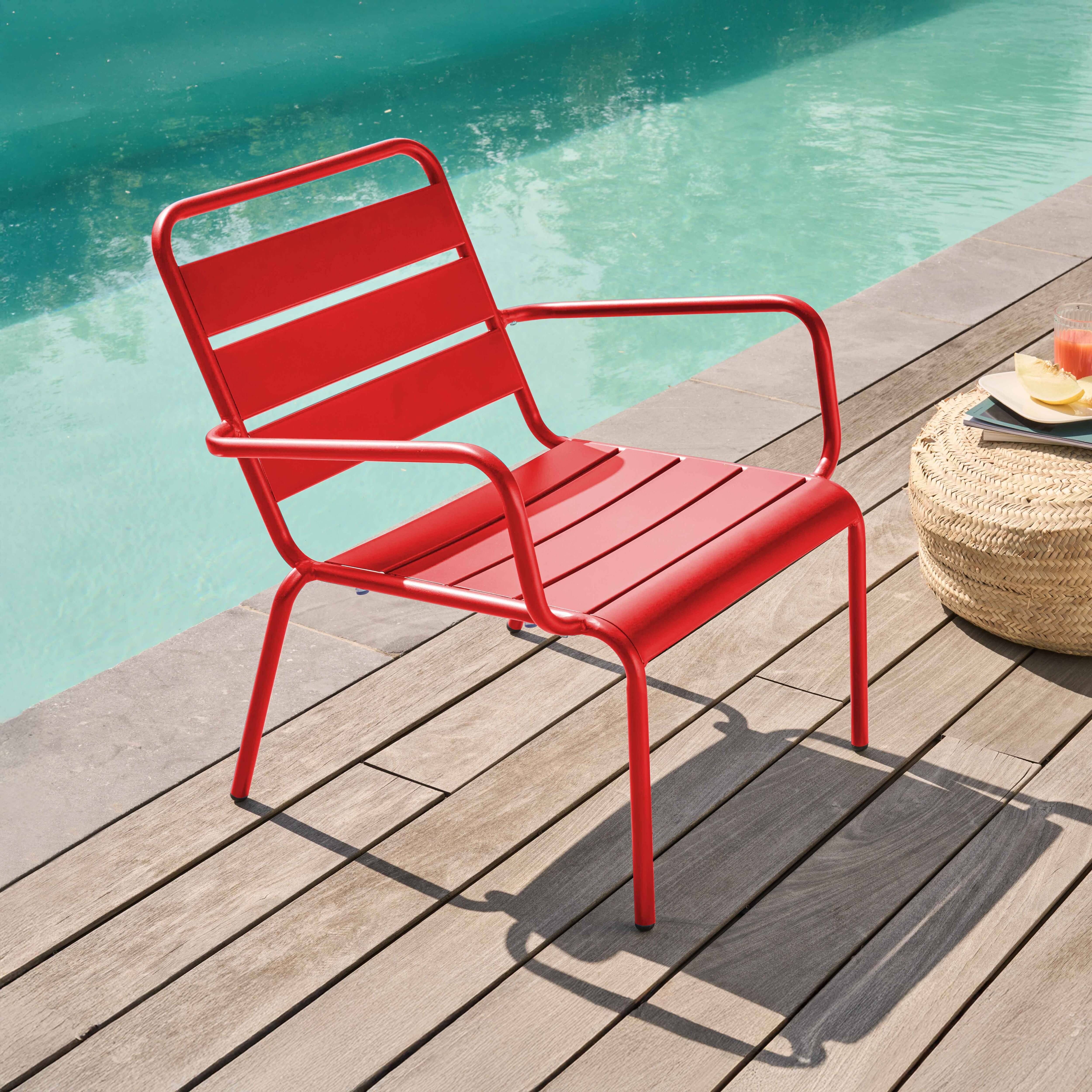 Oviala - Fauteuil de jardin bas relax acier rouge Palavas - Oviala - Image 2