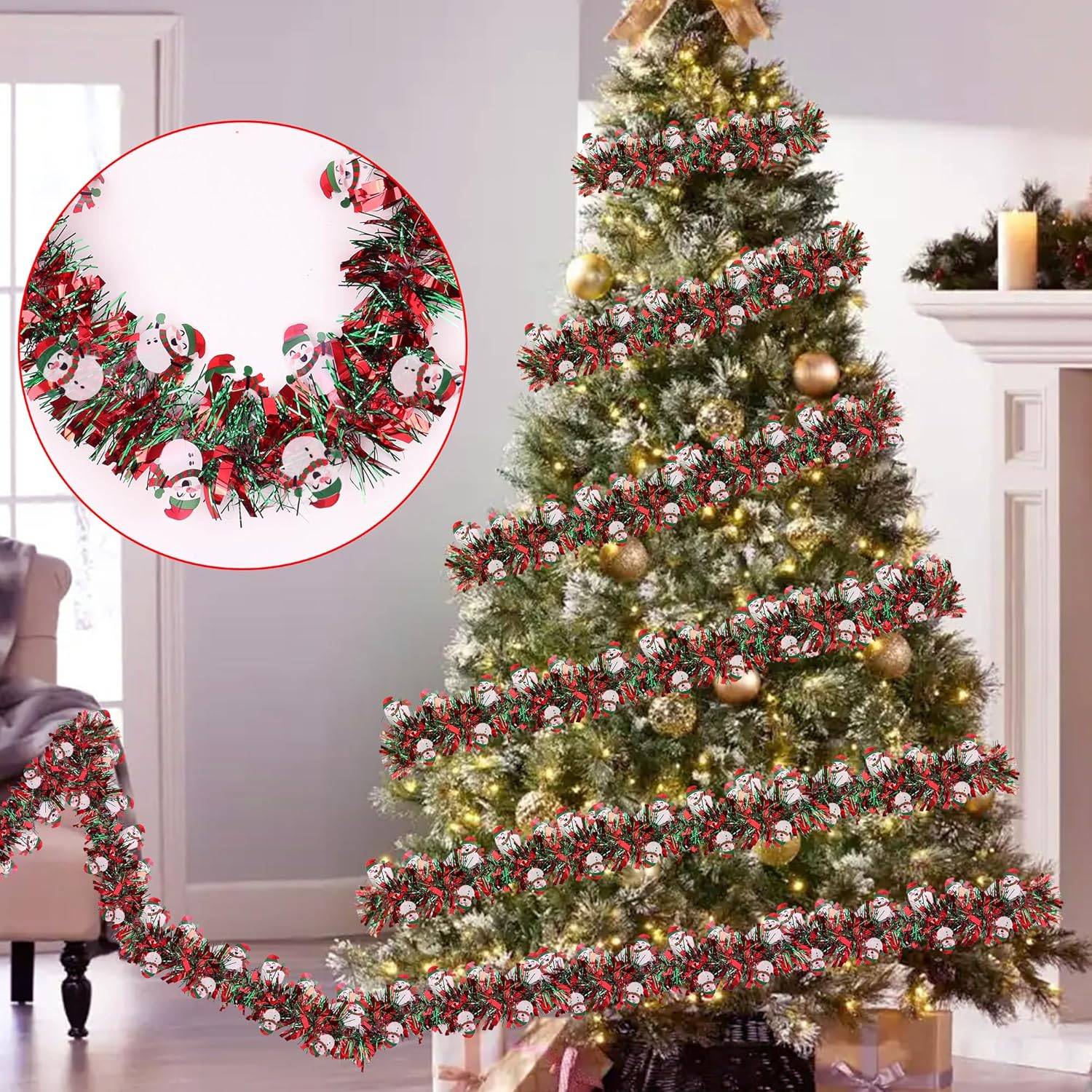 Guirlande de Noël bonhomme de neige pour sapin de Noël, intérieur ou extérieur, cheminée, décoration de fête (5 pièces, 2 mètres chacune) - Image 7