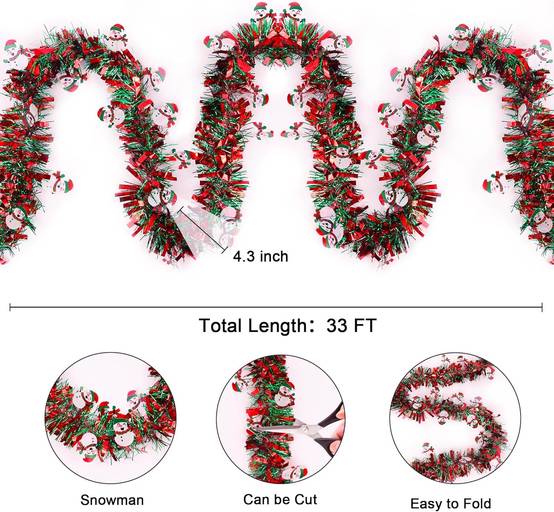 Guirlande de Noël bonhomme de neige pour sapin de Noël, intérieur ou extérieur, cheminée, décoration de fête (5 pièces, 2 mètres chacune) - Image 2