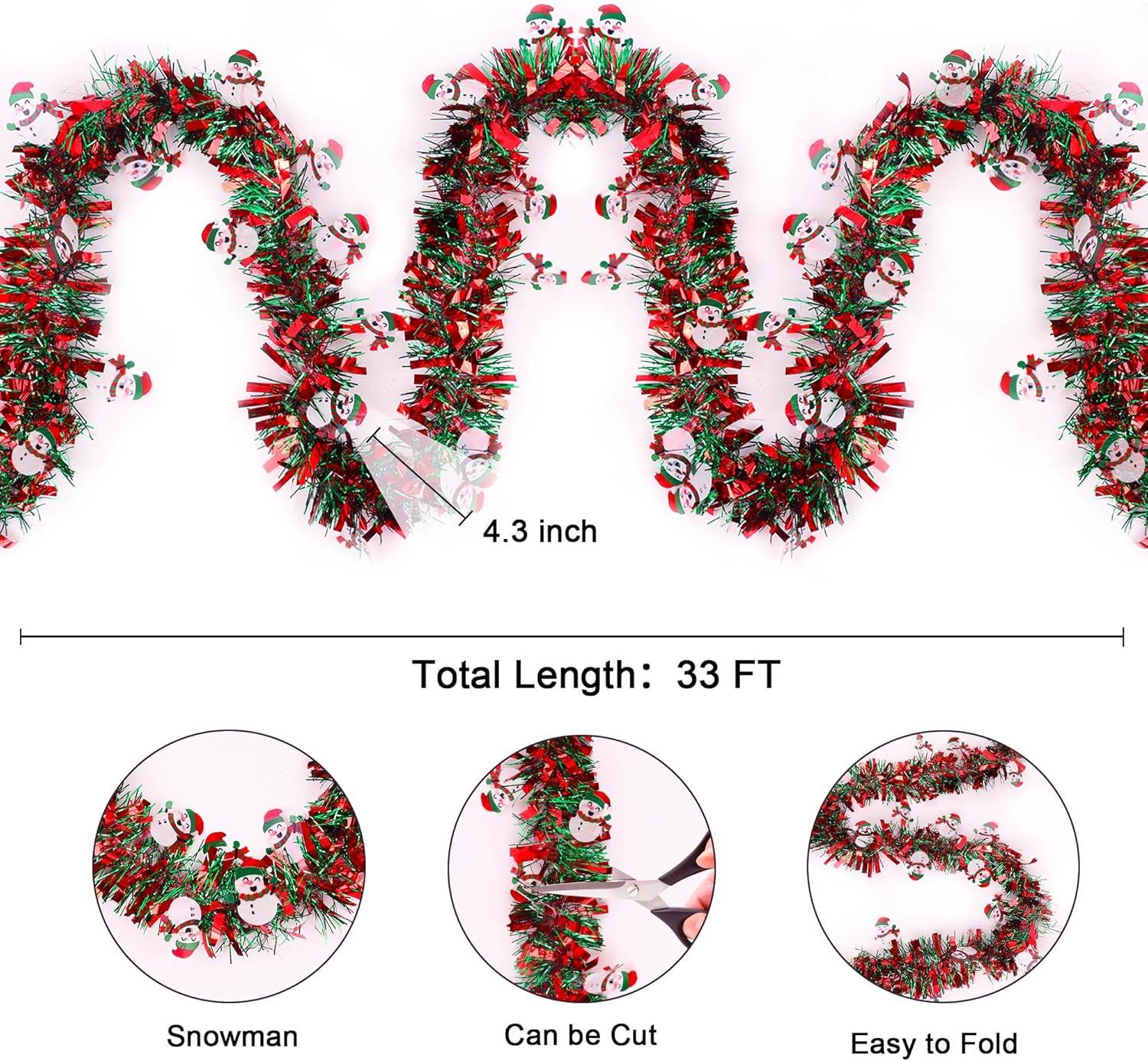 Guirlande de Noël bonhomme de neige pour sapin de Noël, intérieur ou extérieur, cheminée, décoration de fête (5 pièces, 2 mètres chacune) - Image 2