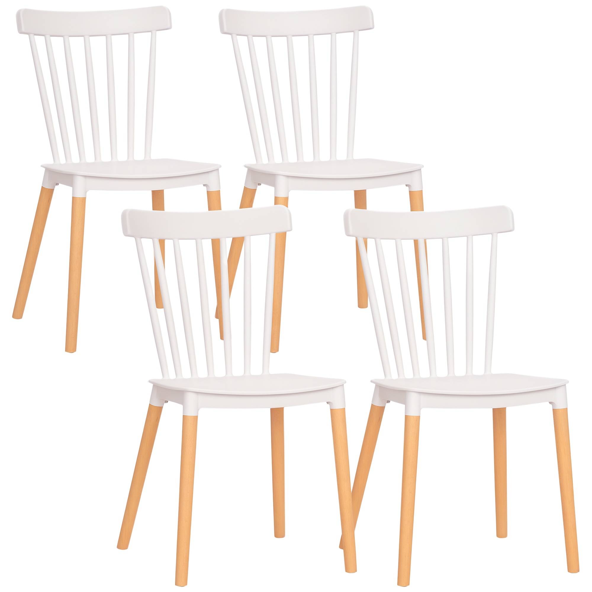 Lot de 4 chaises style scandinave dossier haut assise en polypropylène pieds en hêtre 48 x 52,5 x 83 cm blanc - Image 1