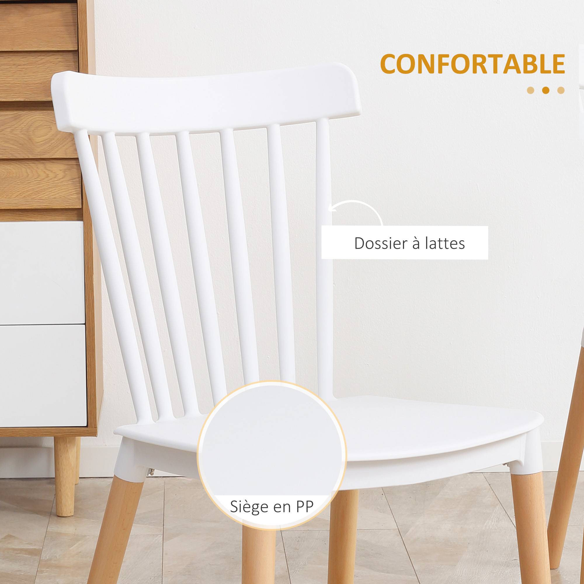 Lot de 4 chaises style scandinave dossier haut assise en polypropylène pieds en hêtre 48 x 52,5 x 83 cm blanc - Image 7