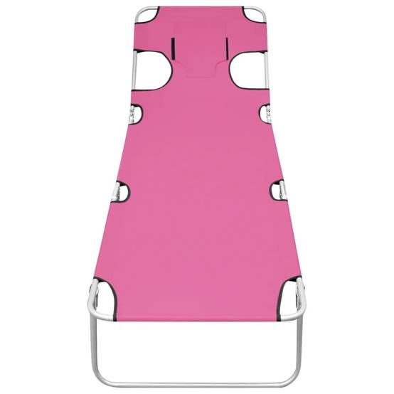 Helloshop26 - Transat chaise longue bain de soleil lit de jardin terrasse meuble d'extérieur pliable avec coussin de tête acier rose magento - Image 2