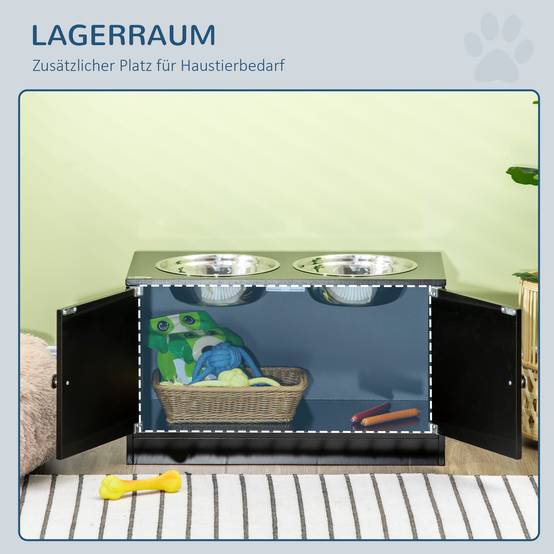 Station de nourriture pour chien avec 2 bols en inox, bois, noir, 60 x 30 x 35.5 cm - PANGIVO - Image 5