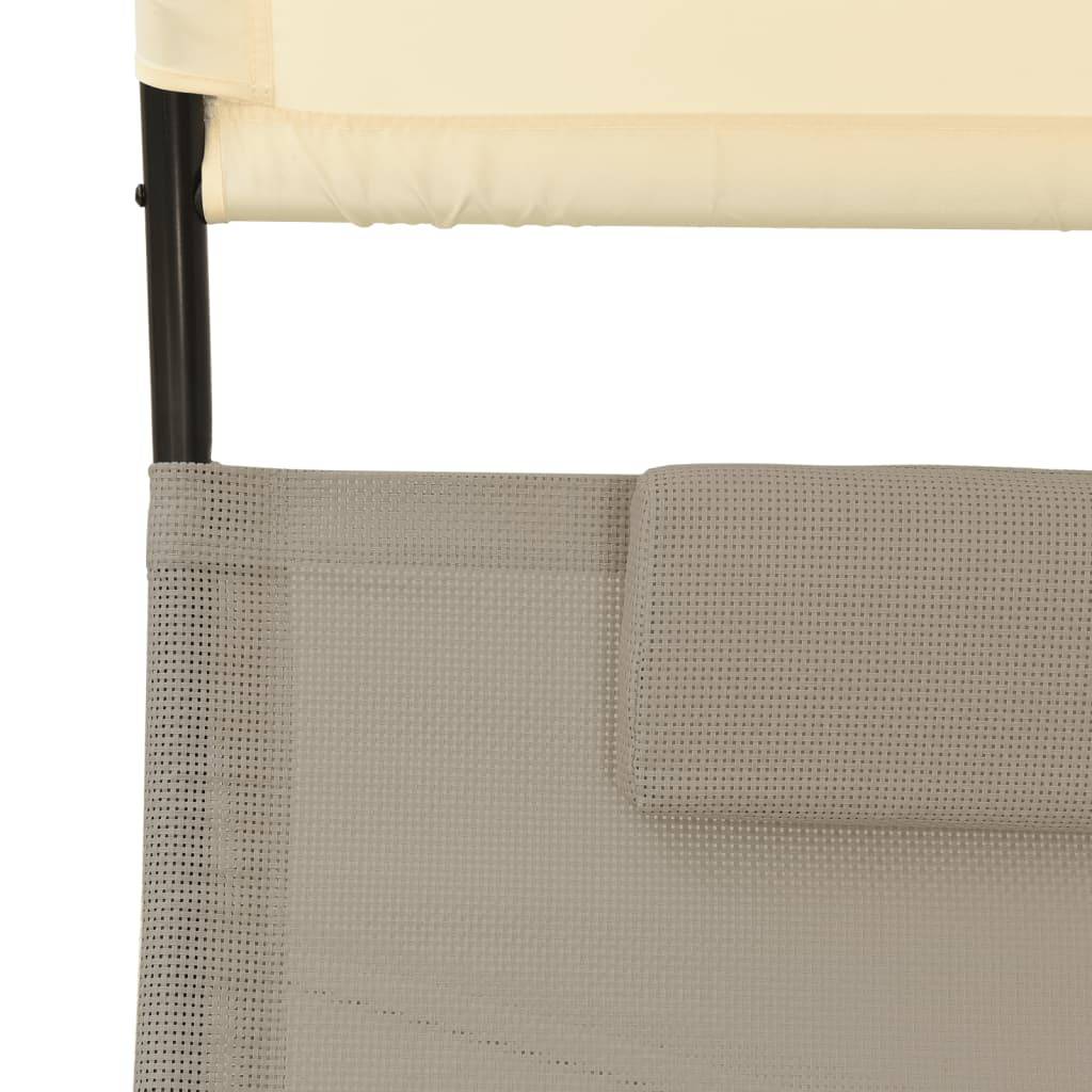 Helloshop26 - Transat chaise longue bain de soleil lit de jardin terrasse meuble d'extérieur double 139 x 180 x 170 cm avec auvent textilène taupe et crème - Image 5