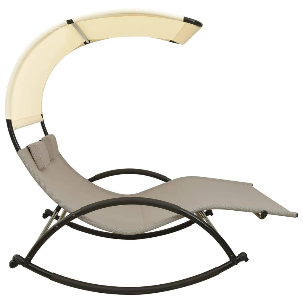Helloshop26 - Transat chaise longue bain de soleil lit de jardin terrasse meuble d'extérieur double 139 x 180 x 170 cm avec auvent textilène taupe et crème - Image 3