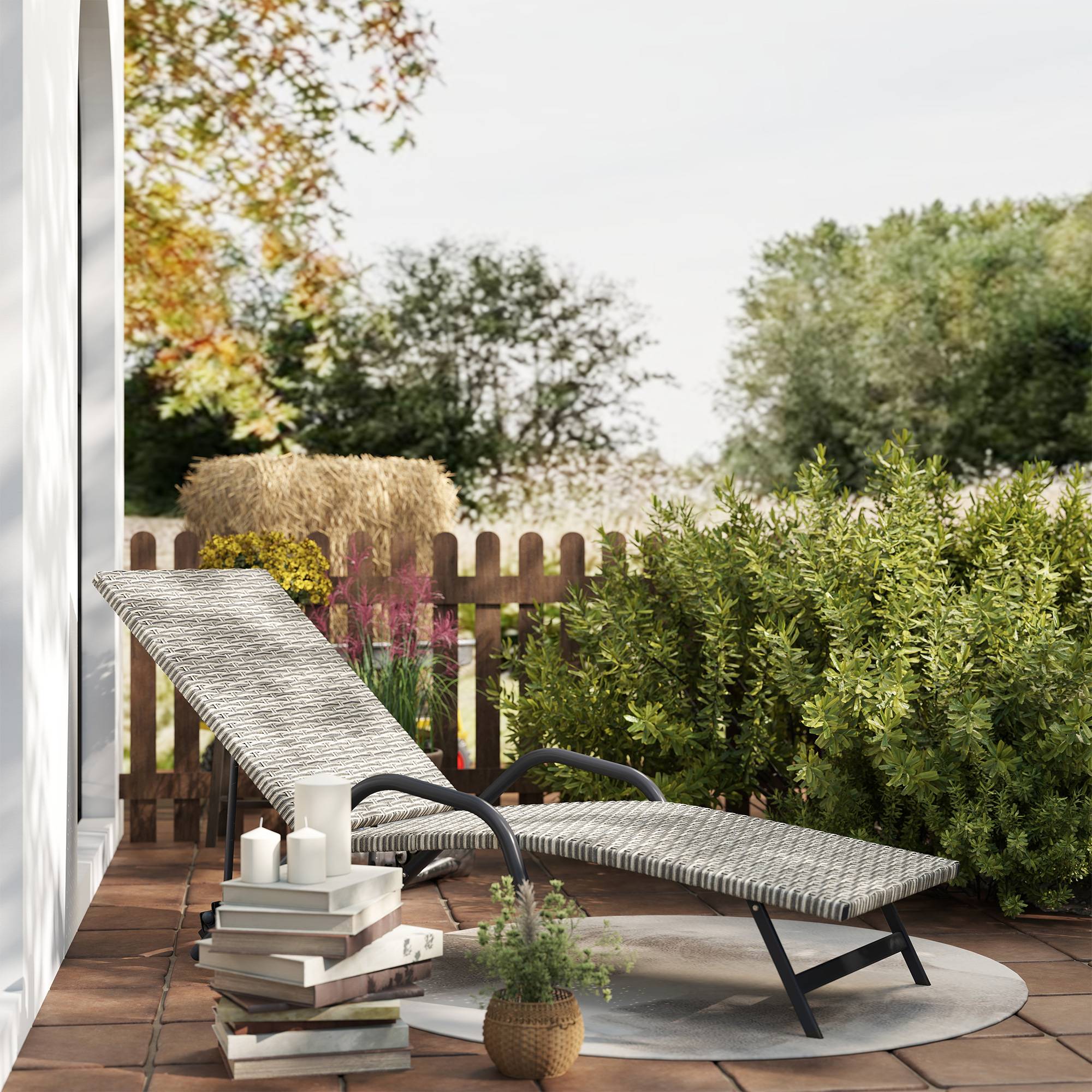 Bain de soleil chaise longue en résine tressée inclinable réglable - 156x62x96cm Marron fr16 - Image 4