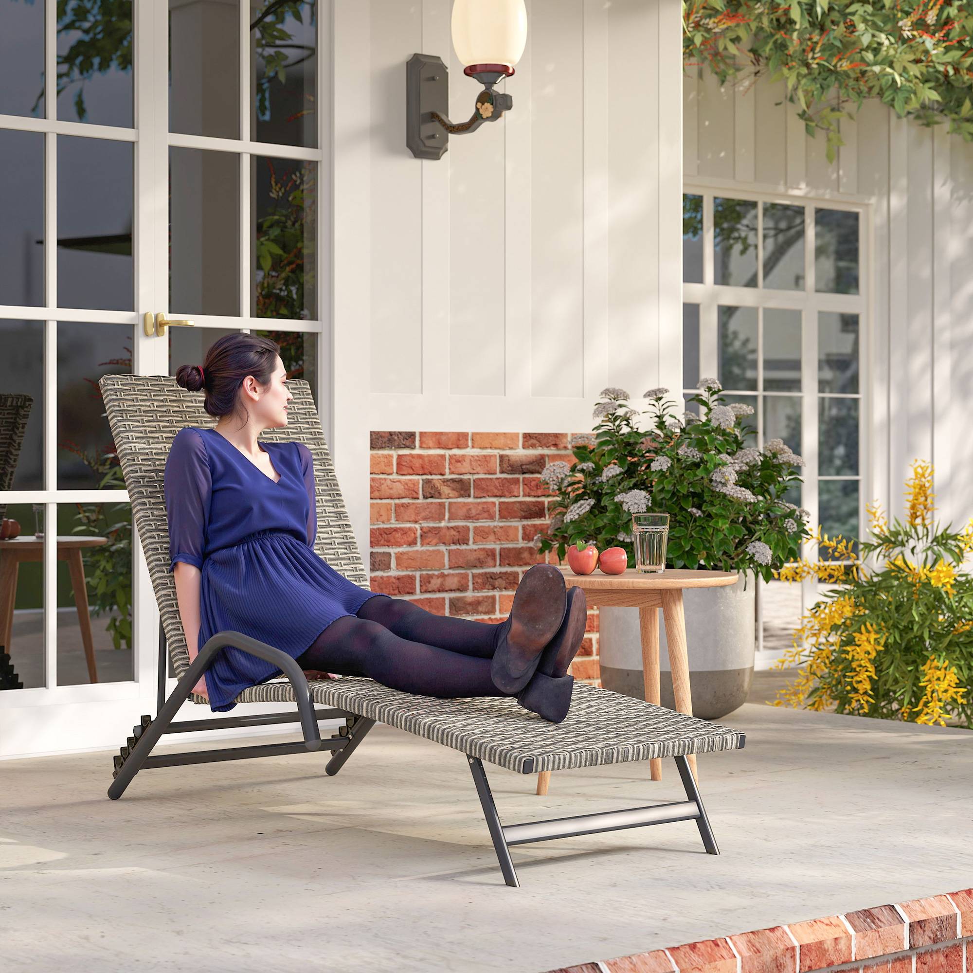 Bain de soleil chaise longue en résine tressée inclinable réglable - 156x62x96cm Marron fr16 - Image 3