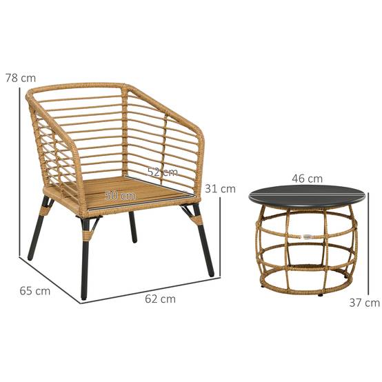 Salon de Jardin Bistro Rotin PE Acier Terrasse 2 Places Sable et Gris - ComfortXL Outdoor Living - Image 3