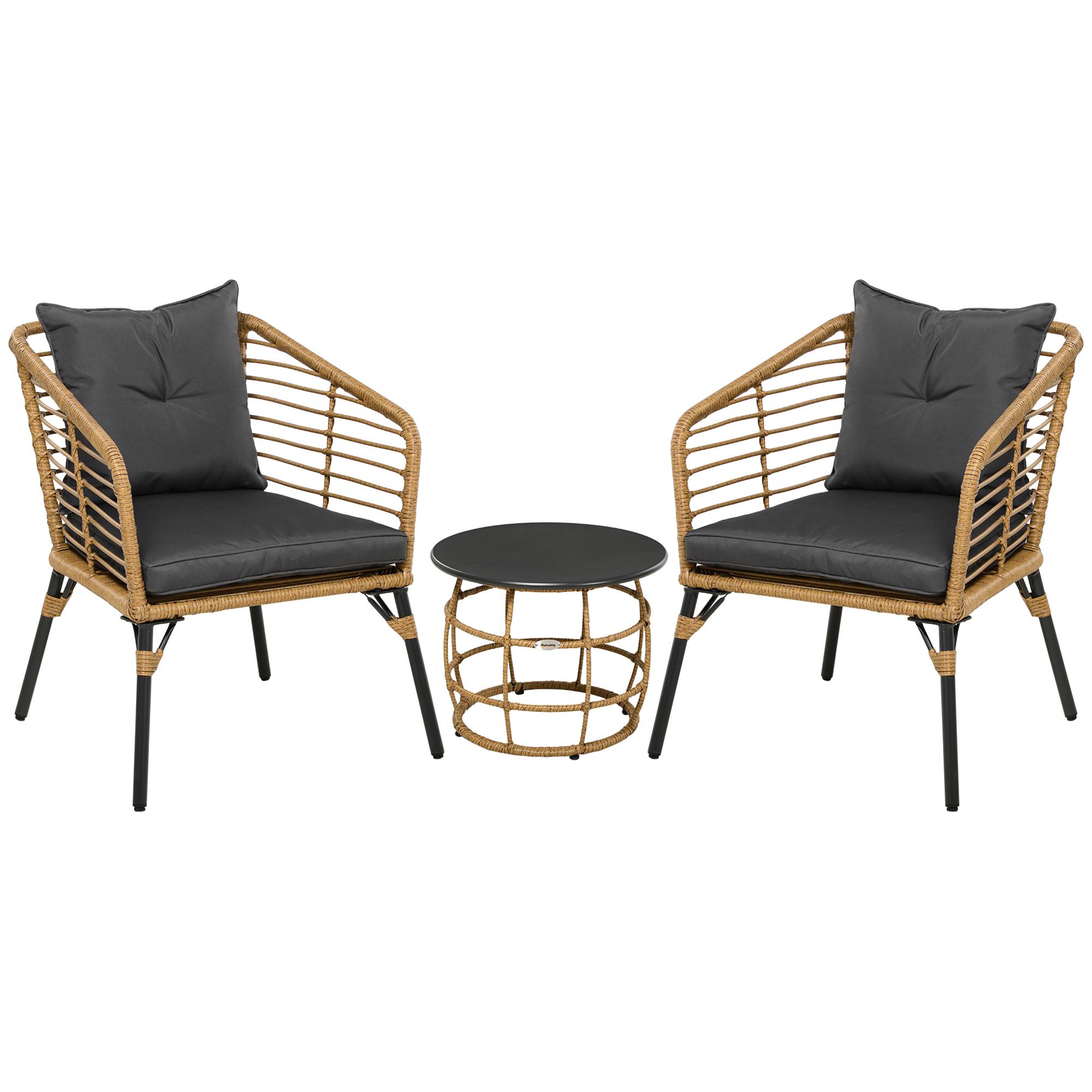 Salon de Jardin Bistro Rotin PE Acier Terrasse 2 Places Sable et Gris - ComfortXL Outdoor Living - Image 2