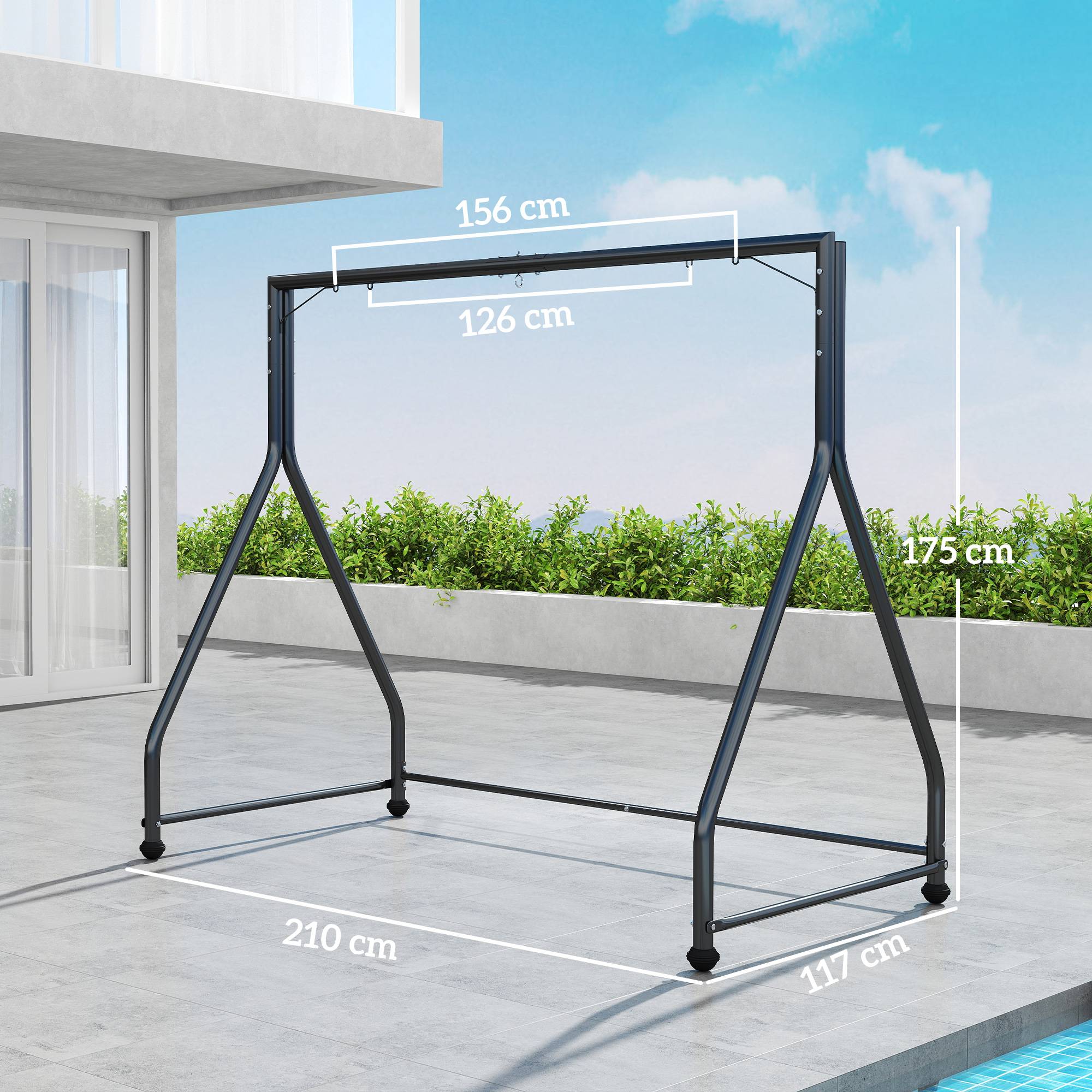 Structure pour balancelle 2 à 3 places acier jardin cadre en A 210cm noir - ComfortXL Outdoor Living - Image 5