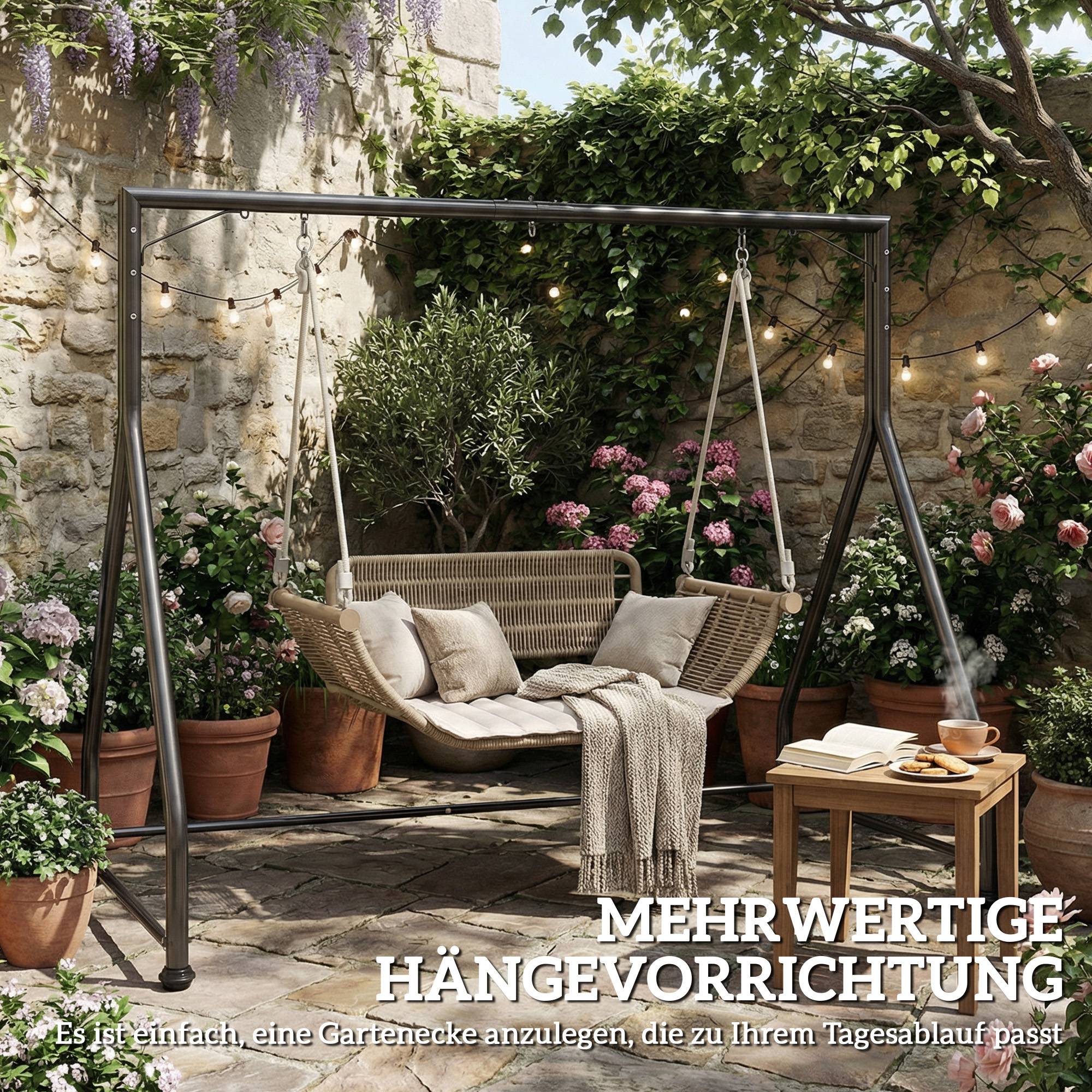Structure pour balancelle 2 à 3 places acier jardin cadre en A 210cm noir - ComfortXL Outdoor Living - Image 8