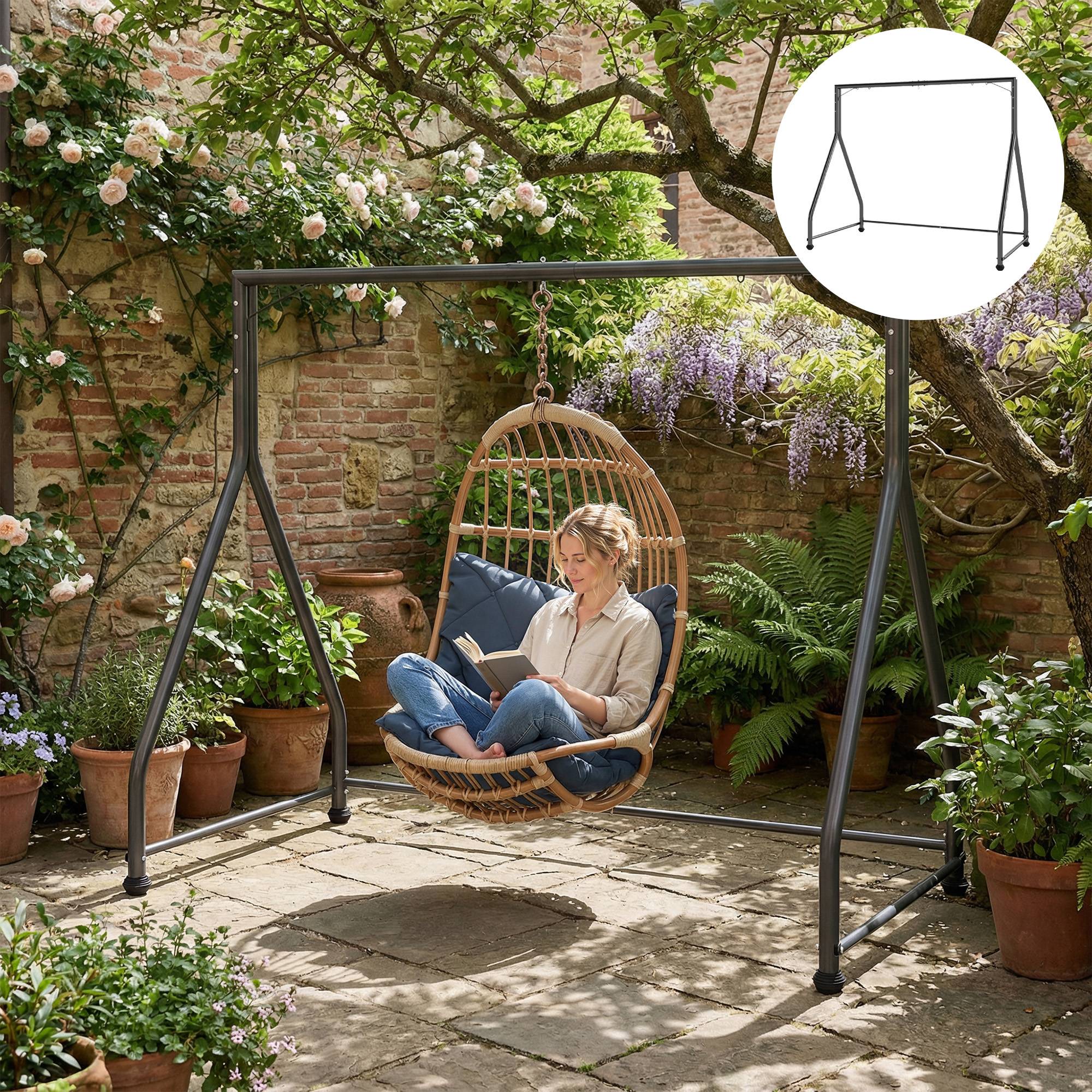 Structure pour balancelle 2 à 3 places acier jardin cadre en A 210cm noir - ComfortXL Outdoor Living - Image 4