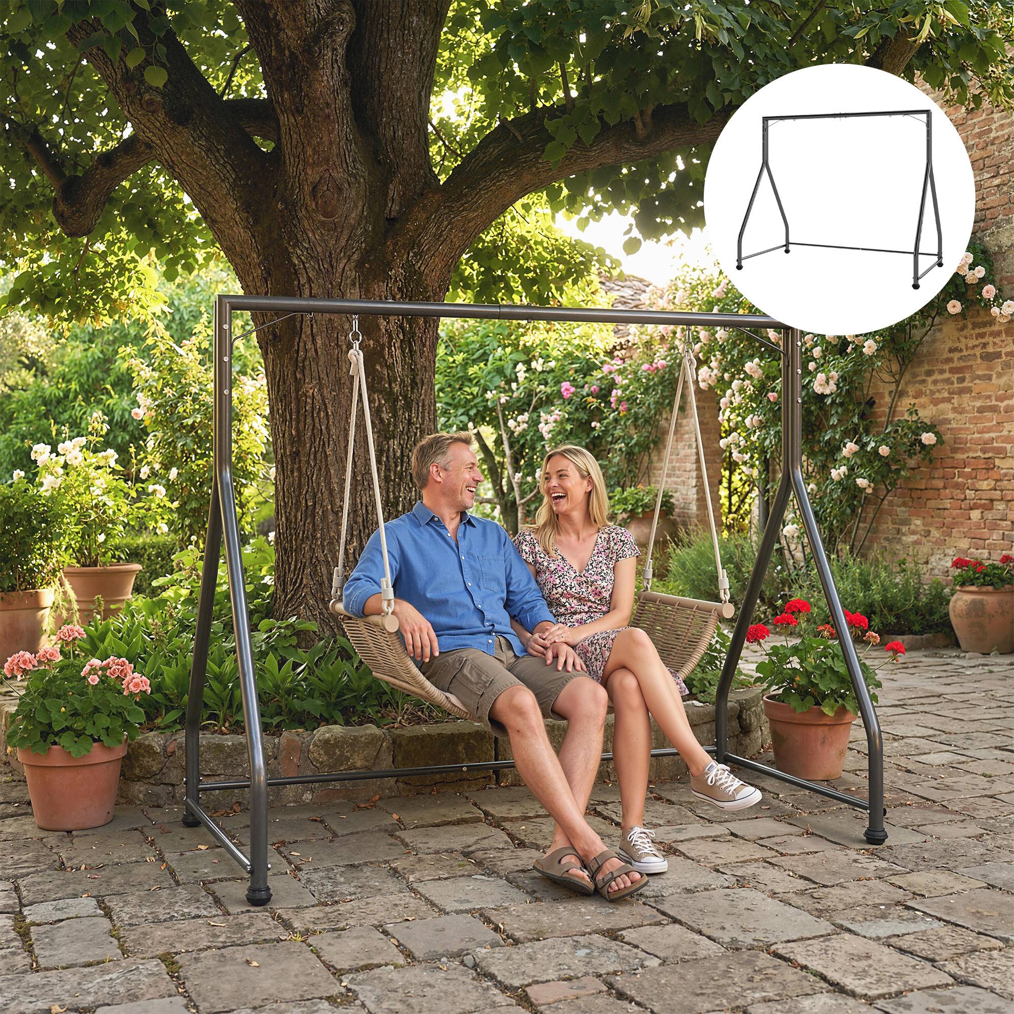 Structure pour balancelle 2 à 3 places acier jardin cadre en A 210cm noir - ComfortXL Outdoor Living - Image 3