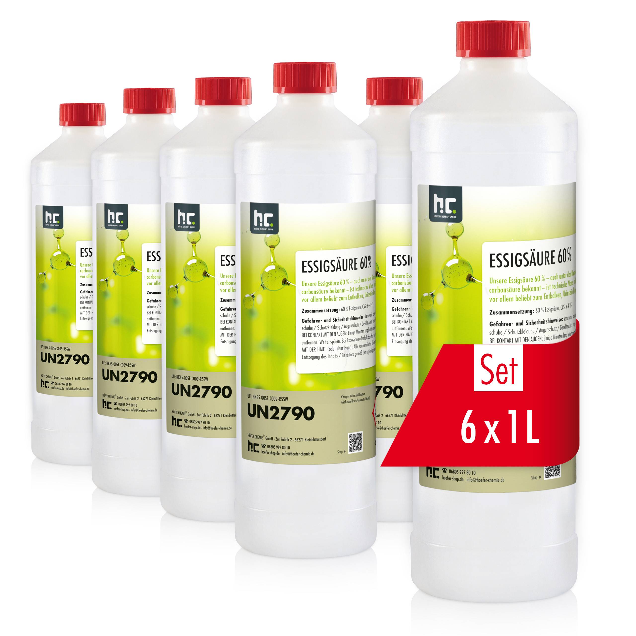 Acide Acétique 60% Höfer Chemie® en bouteille de 1 L x 6 - Image 1