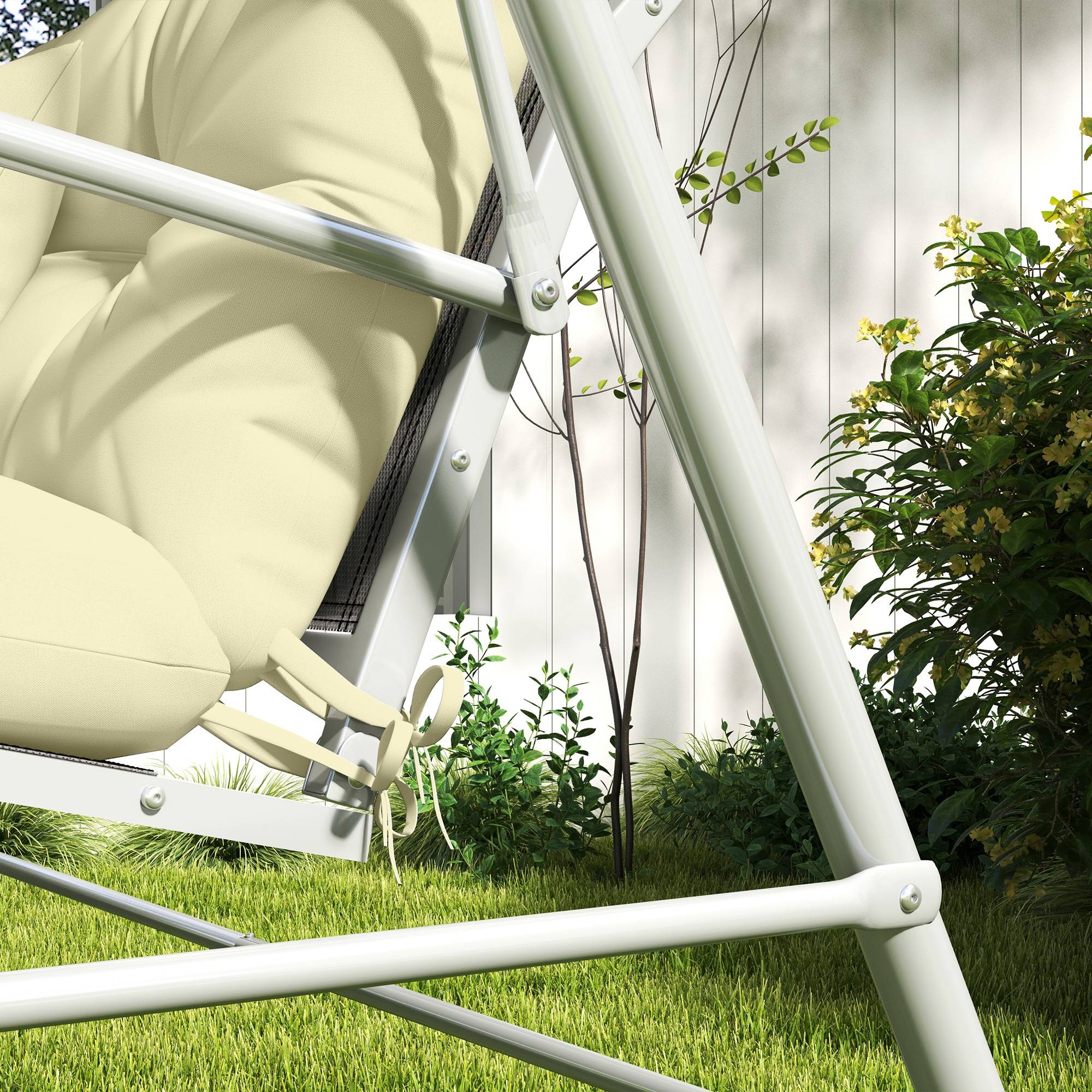 ComfortXL - Coussins de banc polyester 4 pièces 150 x 50 cm blanc crème pour salon de jardin extérieur confort matelassé - Image 9