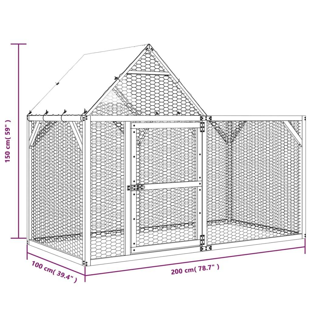 Poulailler Bois Pin Massif Enclos Extérieur Volailles Toit Étanche 200x100x150cm Brun - ComfortXL Outdoor Living - Image 7